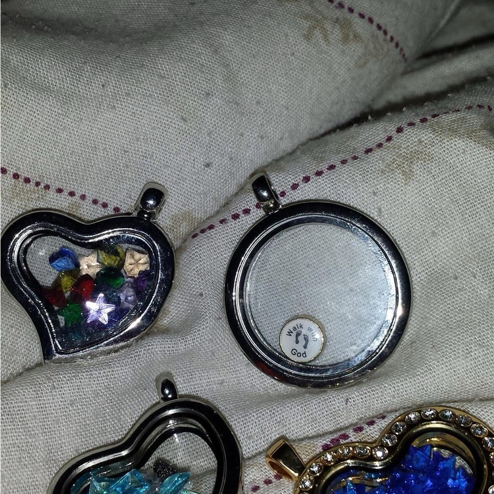 Silver Heart Pendant with Multicolor Gems